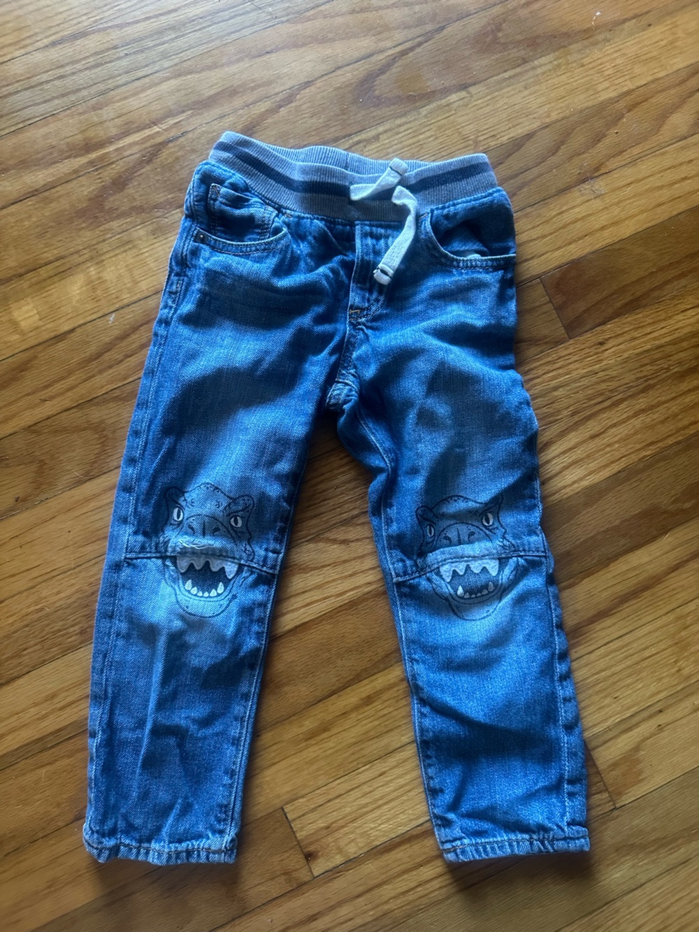 Gap Toddler Pull-On Dinosaur Knee Jeans Blue Denim Boys Size 4 Years Fun Cute